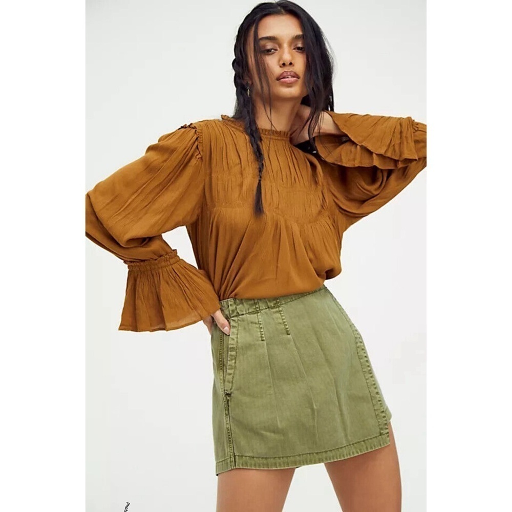 Free people Kelsey blouse long sleeve brown size xsmall